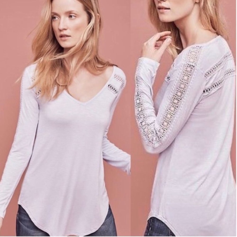 NWT Anthropologie Deletta Lace Line Crochet Pullover Lavender Top Small